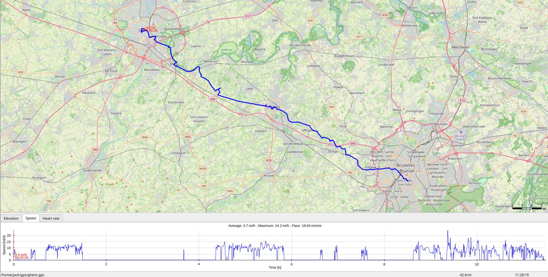Day 6 route, Ghent to Brussels